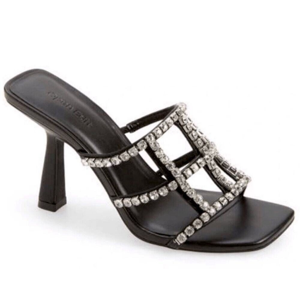 Open Edit Sandals Size 7 Black Open Toe Sparkling Crystals Lightweight‎
